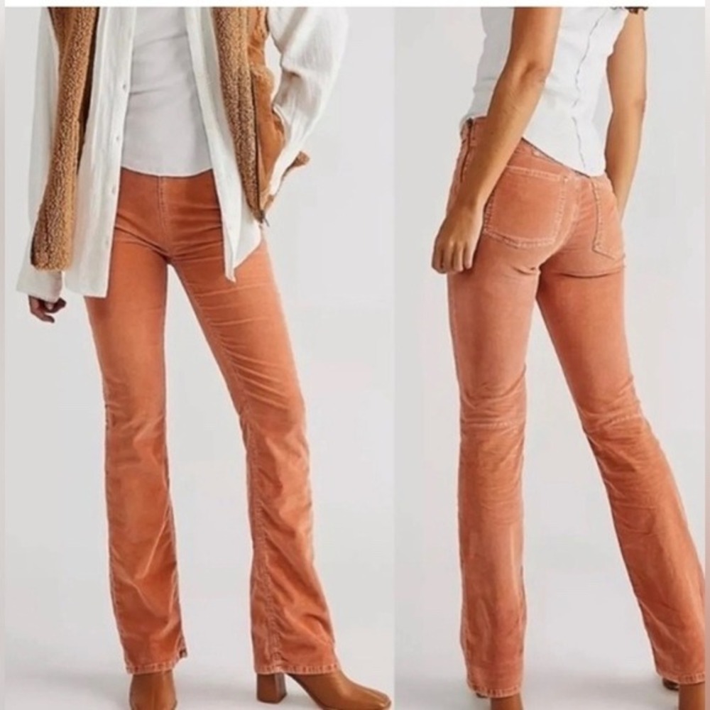 We The Free Free People Terracotta Corduroy Flare Pants 27 Cedarwood Boho